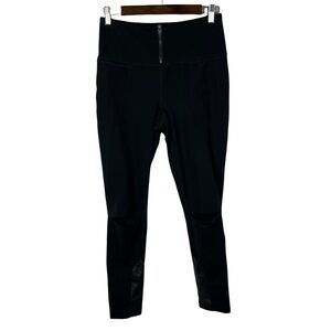 Lucy Black Front Zip Faux Leather Cut Out Knee Full Length Athletic Leggings M